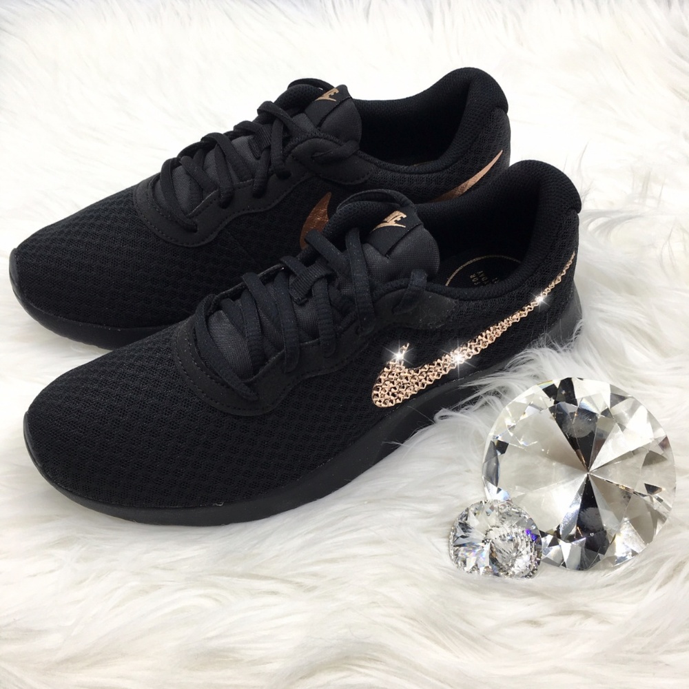Bling Nike Tanjun Womens Shoes +RoseGold Swarovski